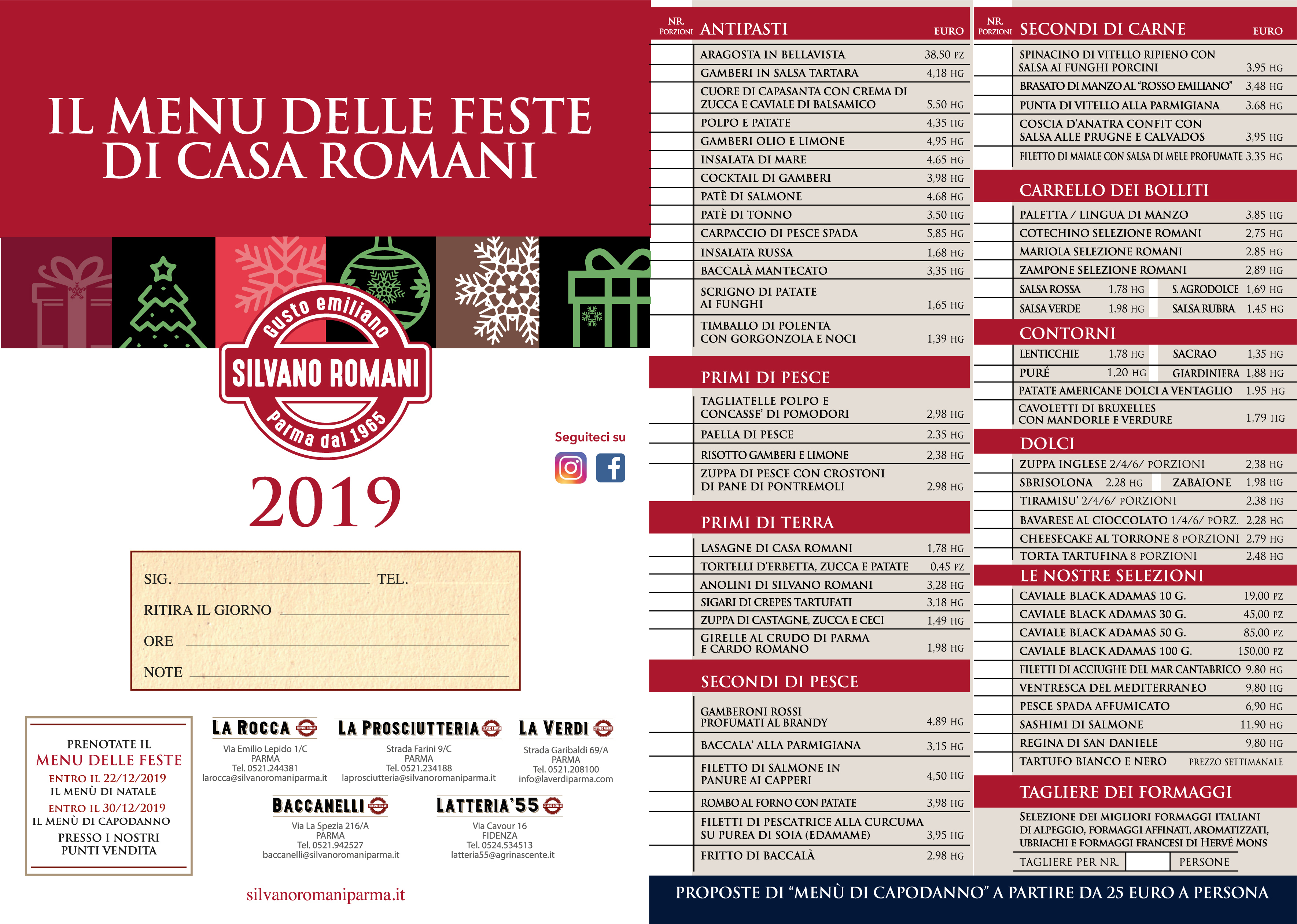 Proposte Menu Natale.Il Menu Delle Feste 2019 Natale E Capodanno A Casa Romani Silvano Romani Parma